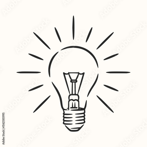 Illustration of a lightbulb with radiating lines emanating from it on a white background idea concept