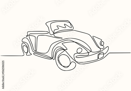 Continuous line drawing of a vintage convertible car with a minimalist and artistic style design art