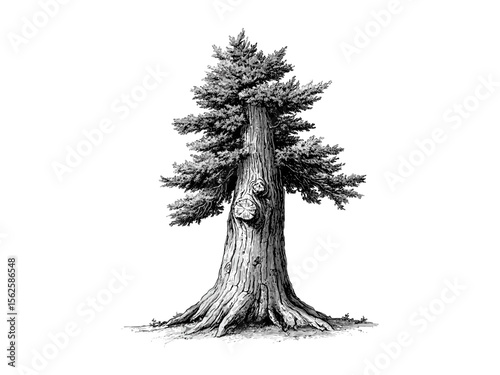 Hand-drawn cedar bark texture, vintage tree trunk engraving, botanical art, evergreen decor, eco print, retro black sketch, natural forest illustration, antique engraving style