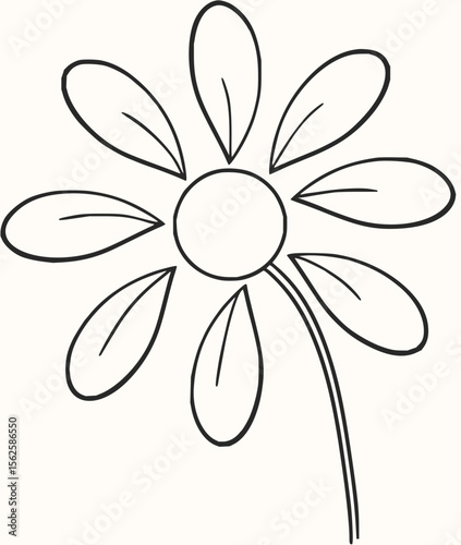Simple outline drawing of a flower with eight petals and a circular center on a white background design element
