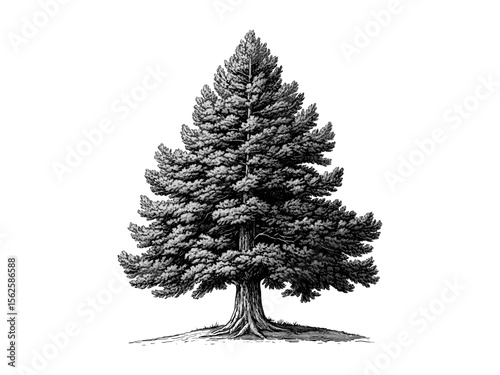 Cedar tree trunk engraving vintage style, botanical illustration, cedar bark texture, evergreen forest art, eco-friendly print, retro sketch, black sketch, old nature illustration