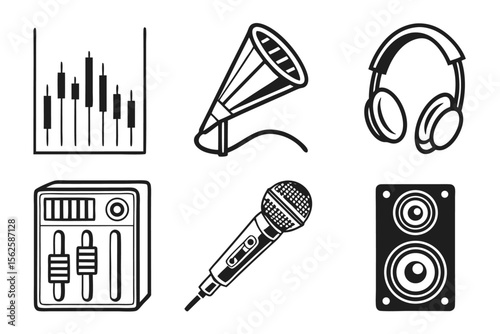 Black Icon Set of Audio Mixing and Music Production Tools