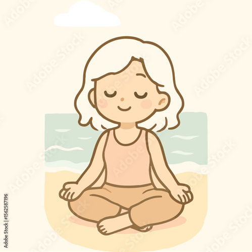 Cartoon Girl Doing Yoga Pose | Calm Wellness & Meditation Vector Illustration