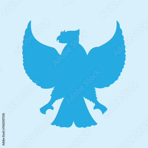 Illustration of a garuda bird with blue wings spread, showing a sturdy and strong form, suitable for a symbol of strength, freedom, courage, and strong character. The national emblem of Indonesia