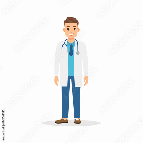 Smiling Male Doctor Vector Illustration Medical Professional in White Coat