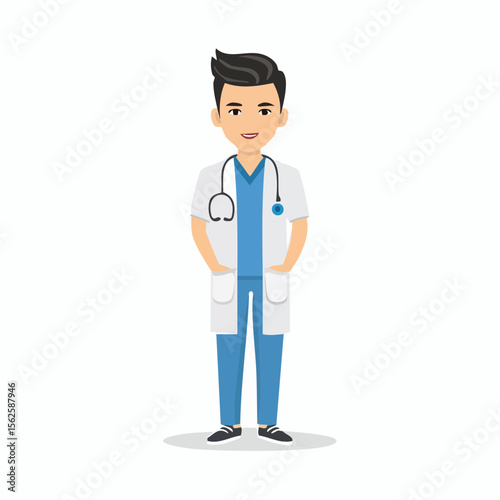 Cartoon Doctor Illustration Male Physician in Lab Coat