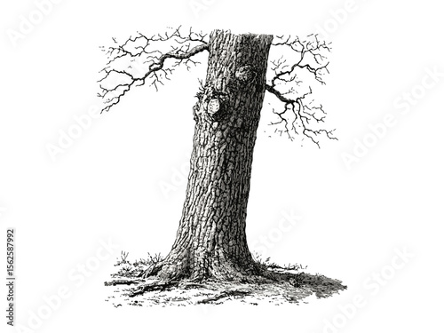 Cherry Tree Trunk vintage engraving, hand-drawn black sketch, cherry bark, rustic tree decor, botanical art, eco-friendly print, retro woodland design, nature wall art, forest tree illustration,