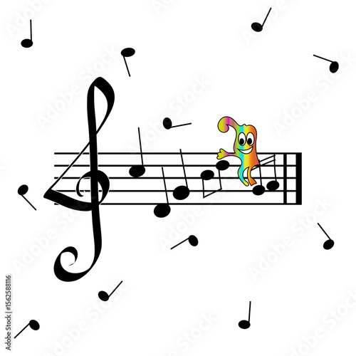 Music notes composition. Flying musical symbols. Treble clef illustration. Vector sound graphic.