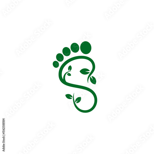 Footprint logo with leaf shape. Podiatry foot care logo template.