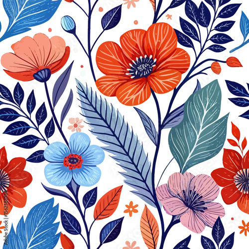 Seamless floral pattern with poppies, a beautiful vector illustration for spring and summer design.