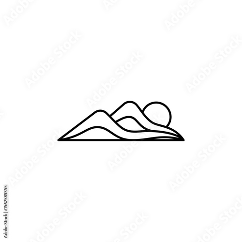 mountain logo with sun in minimalist linear design style