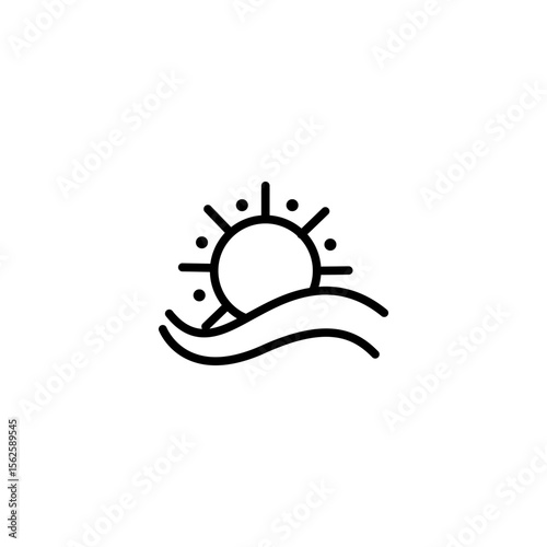 sunset logo with waves in minimalist linear design style