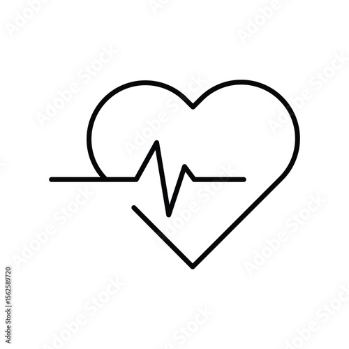 Minimalist heart icon with an electrocardiogram (EKG) line running through it. Symbolizing health, care, heartbeat, wellness, and medical support. Ideal for healthcare and wellness themes.