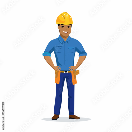 Confident Construction Worker Vector Illustration of a Skilled Professional