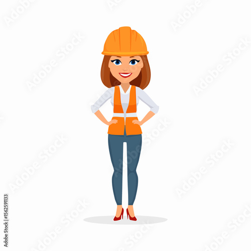 Confident Female Construction Worker, Engineer, or Architect Vector Illustration