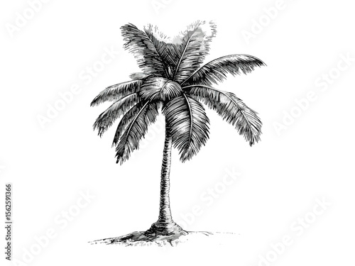 Coconut tree bark sketch, vintage botanical engraving, nature tree drawing, retro eco-style print, hand-drawn tropical trunk, tropical flora illustration, palm wood decor