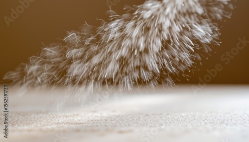 Close Up of Sugar Pouring in a Soft Dust Like Motion on a Wooden Table Surface