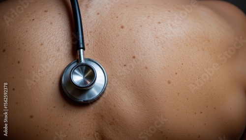 Closeup of a Stethoscope Placed on Human Skin, Highlighting Healthcare and Medical Professionals