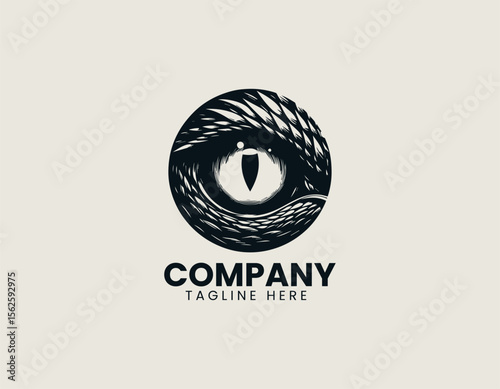 Fierce dragon eye close up in vector logo with fantasy creature design for branding and gaming