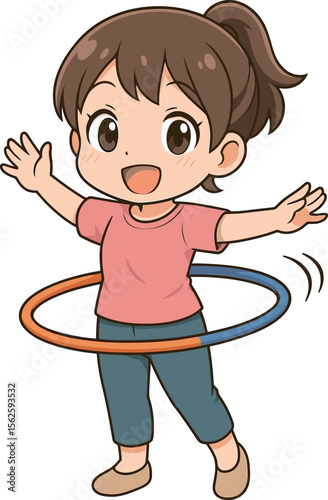 フラフープをする女の子のイラスト