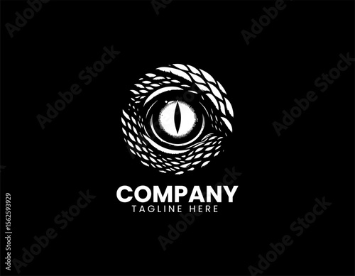 Fantasy dragon eye in a bold vector logo for mythological creature branding and design
