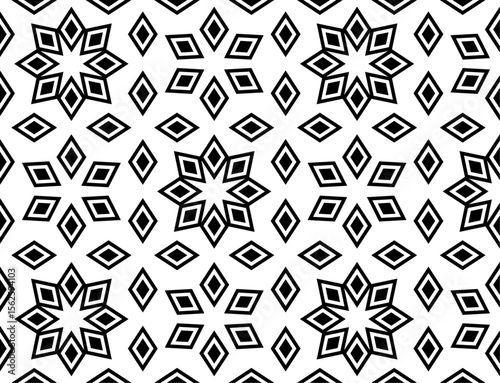 Geometric Diamond Pattern: A captivating geometric pattern, composed of repeating diamond and star-like shapes, forming a visually striking and intricate design for backgrounds or design elements.