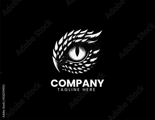 Fantasy dragon eye in a bold vector logo for mythological creature branding and design