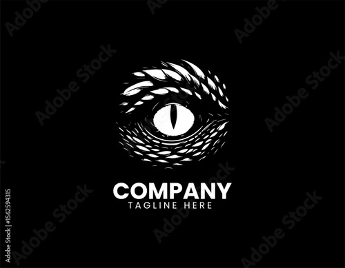 Close up of dragon eye in vector logo design with sharp fantasy style illustration