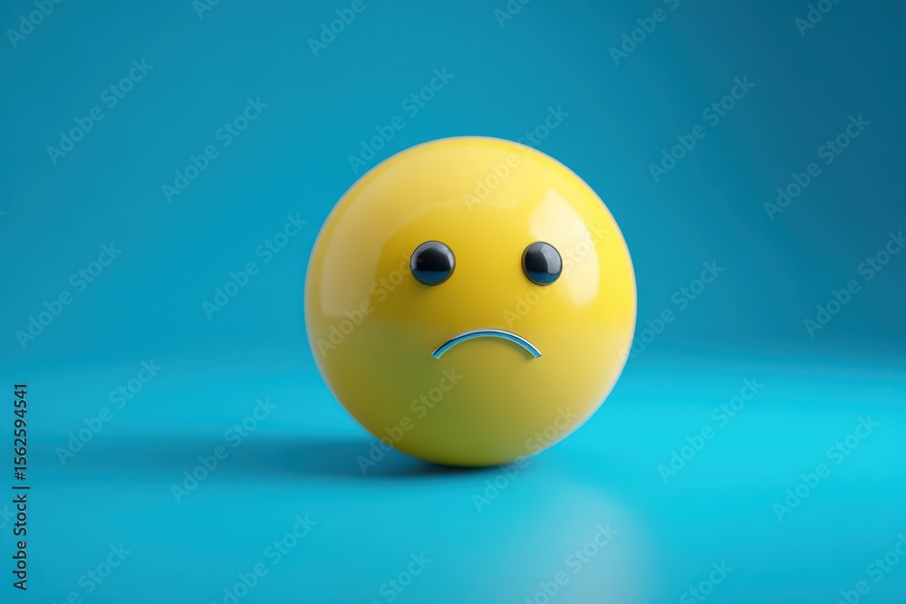 Fototapeta premium Realistic Render of the Saddest Yellow Emoji Ball on a Blue Background - Unhappy Expression.