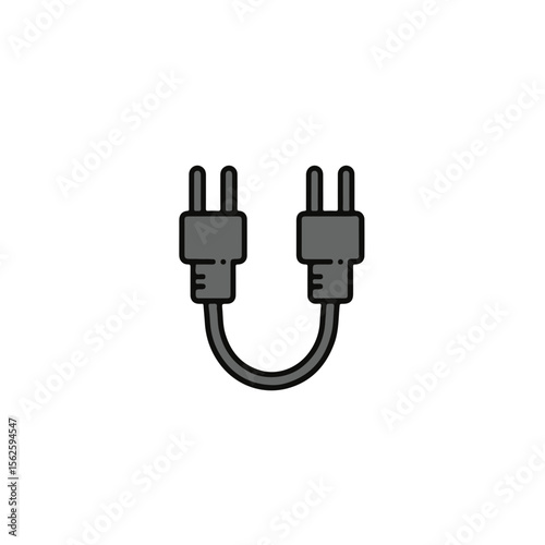 Two electrical plugs connected by a cable, viewed from above, ready for use.