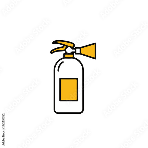 A yellow and white fire extinguisher with a graphic design. 
