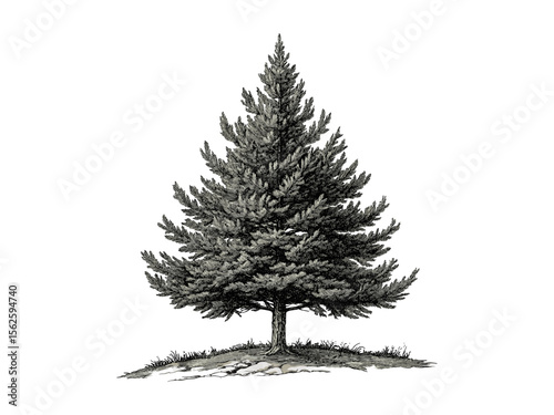 Fir tree trunk vintage engraving, botanical art, evergreen bark, eco-friendly print, retro forest decor, hand-drawn black sketch, old engraving style, rustic nature illustration, woodland wall art