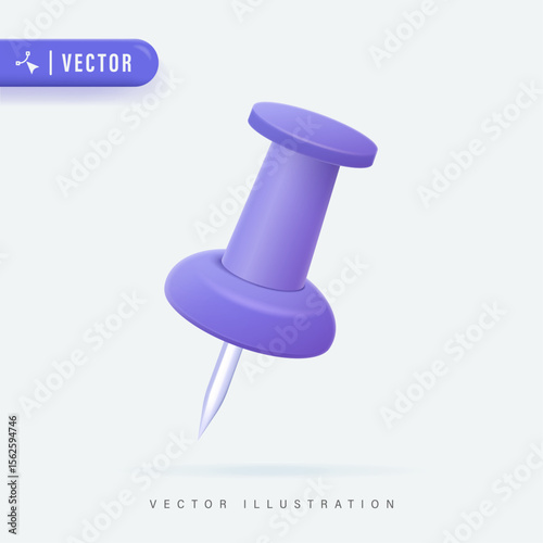 3D Vector Blue Push Pin Object