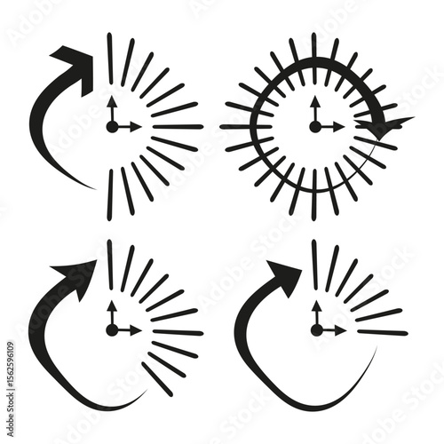 Cycle arrow icons. Clock burst mix. Bright contrast Vector. Time motion symbols.