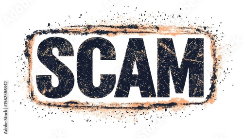Grunge Scam Warning Sign, White Background, Fraud Alert
