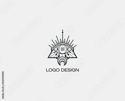 Mystical all-seeing eye logo with decorative elements on light background, representing vision, awareness, spirituality, and intuitive branding concepts.