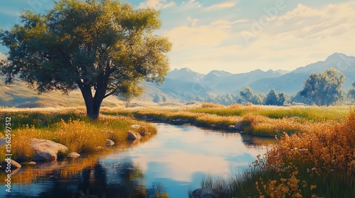 Wallpaper Mural A calm lake with a tree in the foreground Torontodigital.ca