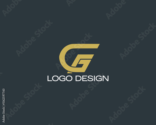Modern GF monogram logo in gold with bold sweeping curves and clean layout, ideal for luxury branding, fashion labels, and professional identity.