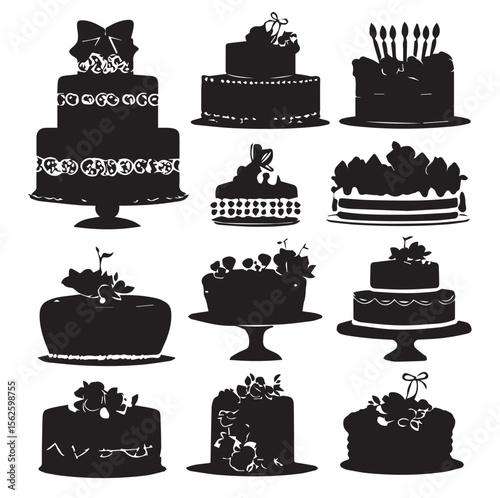 birthday cake silhouette set, Black & White silhouette set