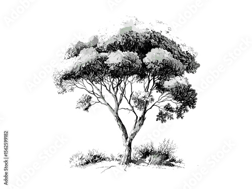 Ironbark Tree hand-drawn vintage engraving, botanical art print, rustic woodland sketch, black sketch, retro tree illustration, ironbark bark texture, vintage nature wall decor