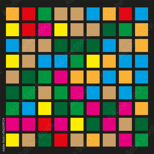Color grid palette. Rainbow square matrix. Vector swatch collection. Bright hue samples.
