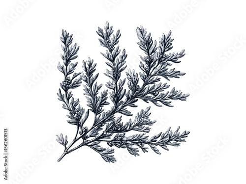 Juniper tree vintage engraving, hand-drawn botanical leaves, evergreen branches, nature print art, eco-friendly forest decor, retro woodland sketch, old engraving style, rustic natural design