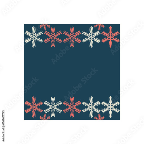 Festive snowflake border pattern with alternating colors on a deep teal background for winter holiday designs