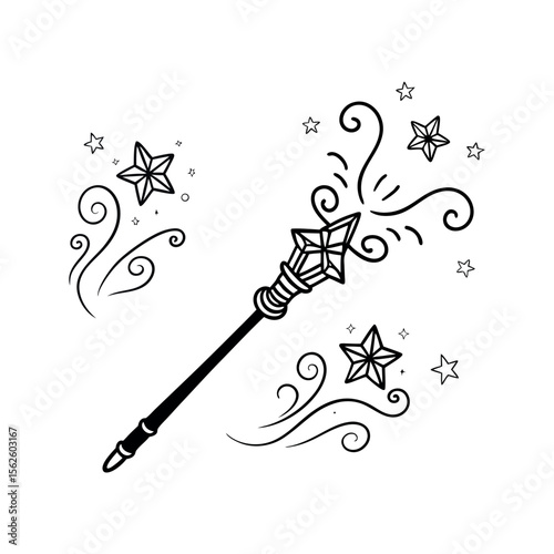 Magical Wand with Stars Enchanting Illustration