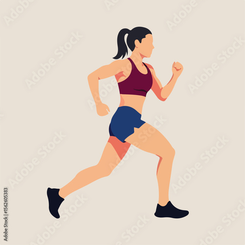 A stylized illustration of a woman jogging, showcasing her athletic form in motion.