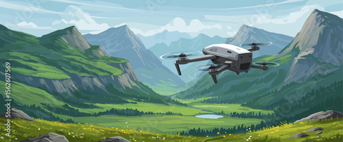 Drone Flying Over Green Mountain Valley