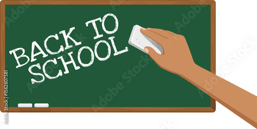Hand Erasing Green Chalkboard with Back To School Text