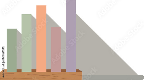 Colorful vertical bar chart with long shadow on white background for data visualization and business analytics 