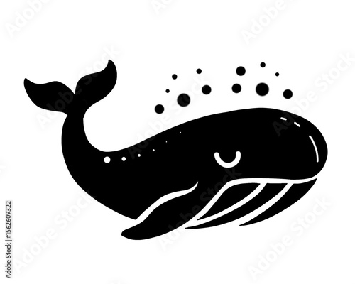 Whale silhouette, black whale vector illustration, isolated icon on white background
