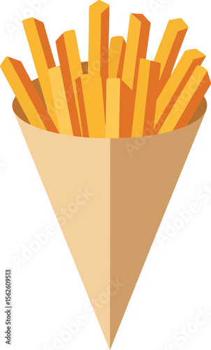 French fries in paper cone simple flat design isolated on white background snack food illustration 